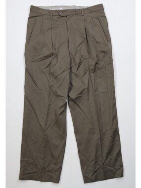 Vintage 90s Streetwear Mens 34x28 Wool Knit Pleated Wide Leg Chino Pants Beige